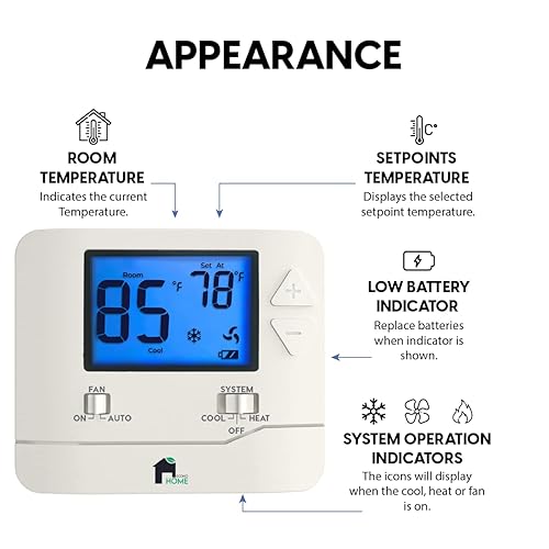EconoHome Non-Programmable Thermostat for Home Heat Cooling Temperature  Control Easy to Install Digita