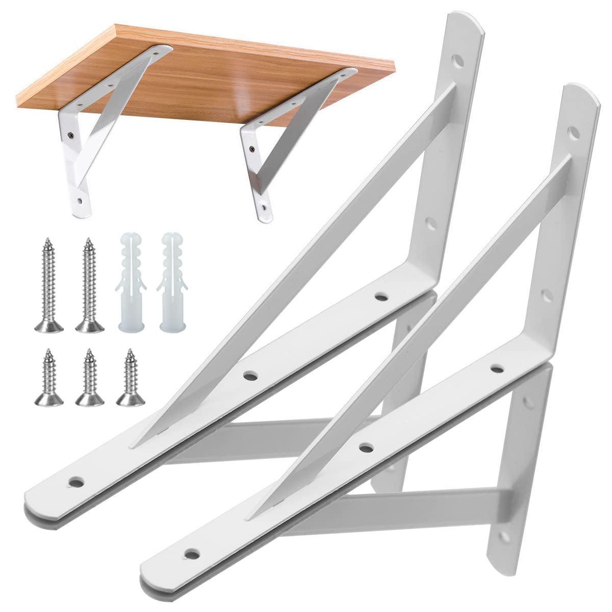 Shelf Brackets Heavy Duty Triangle Shelving Brackets Right Angle Wall Mounted Shelf Supporters Easy to Install Wall Bracket for Shelf，Accessories Included, White 11.8 inches 4 Pack