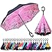 owen kyne Windproof Double Layer Folding Inverted Umbrella, Self Stand Upside-down Rain Protection Car Reverse Umbrellas with C-shaped Handle (Pink Butterfly)