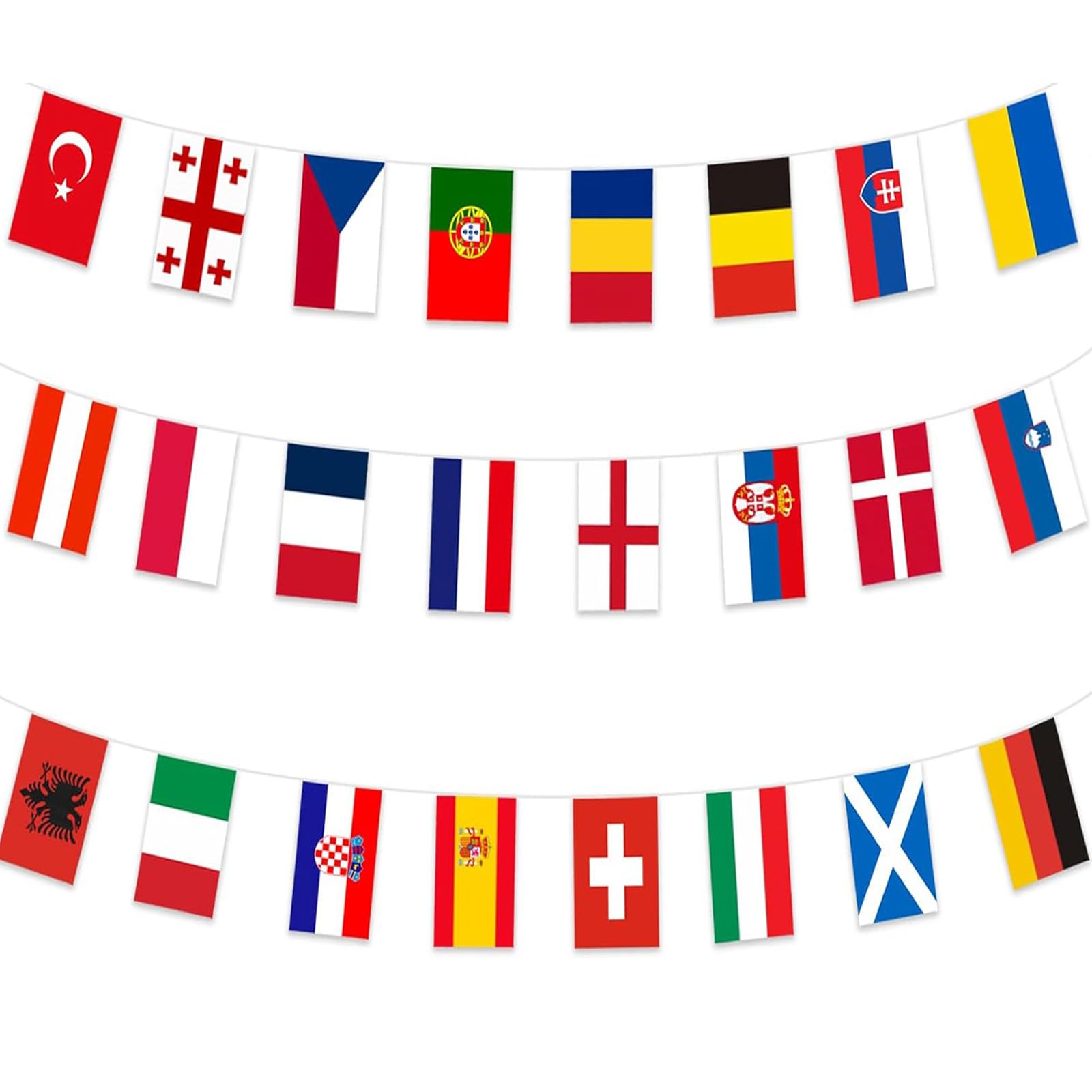 Euro Football Bunting Banner,2024 Championship Flags Bunting, 24 Nations Flags Double Sides Fabric European Bunting for Euro Football Decorations, Euro Bunting for Bar Garden Street(20x28cm-8.5m)