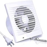 SAILFLO 6 Inch Wall-Mounted Exhaust Fan, 18W Ventilation Extractor with Anti-backflow Check Valve Chain Switch for Window Duc