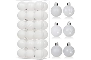 HOLLYONE 1.57" Christmas Ball Ornaments White 36 Pcs Mini Shatterproof Christmas Tree Decorations Xmas Tree Small Christmas Ornaments Balls with Hanging Loop for Wedding Holiday Party Wreath Home Decor