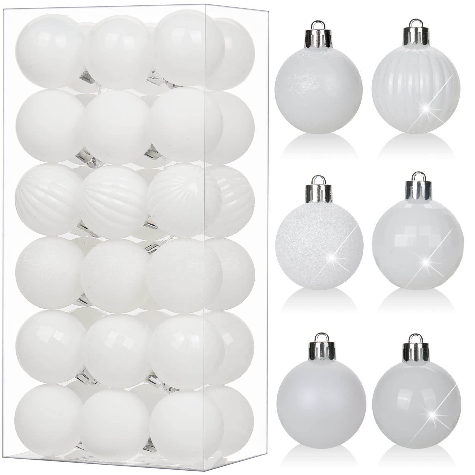 Photo 1 of 1.57" White Christmas Ornaments for Christmas Tree 36 Pcs Mini Shatterproof Balls Christmas Tree Decorations Small Xmas Ornaments Balls with Hanging Loop for Wedding Holiday Party Wreath Home Decor