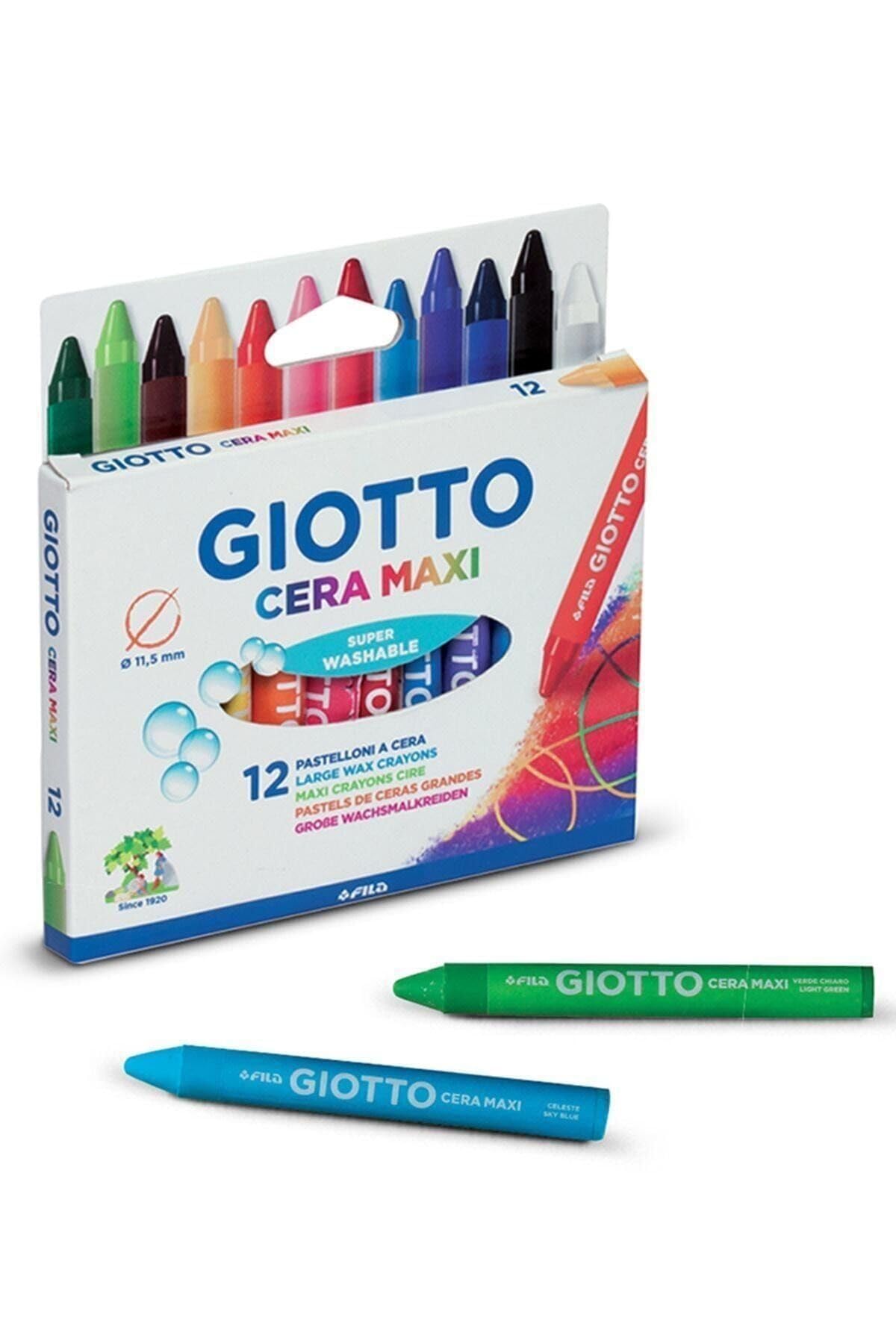 GIOTTO Cera Maxi Super Washable Large Wax Crayon, 12 Assorted Colours, For Children, Party Bags & Schools
