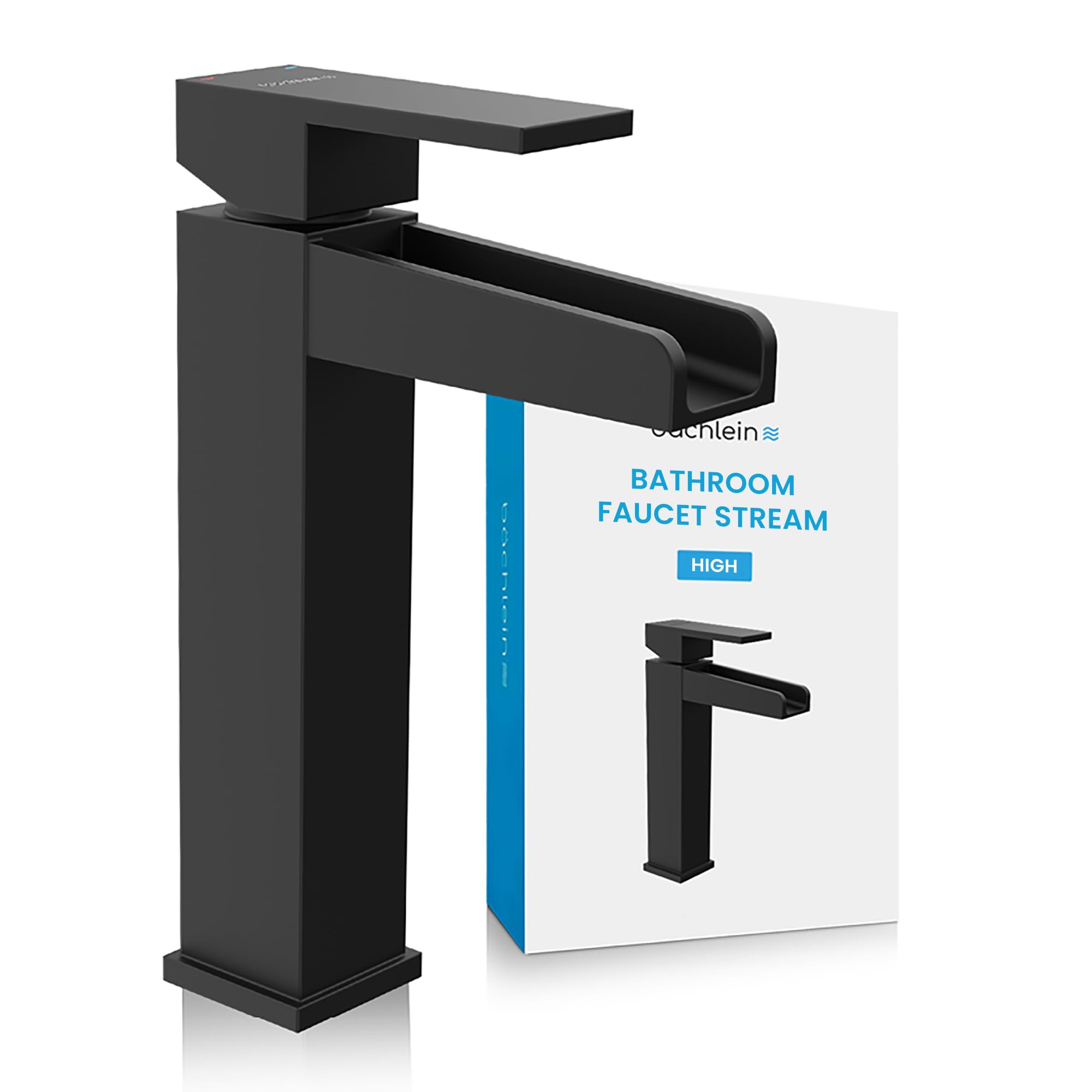 Bächlein High Tap for The Bathroom in Stream Design, Extra High Single-Lever Mixer with Installation Set for Countertop Washbasin, Matt Black Bathroom Faucet