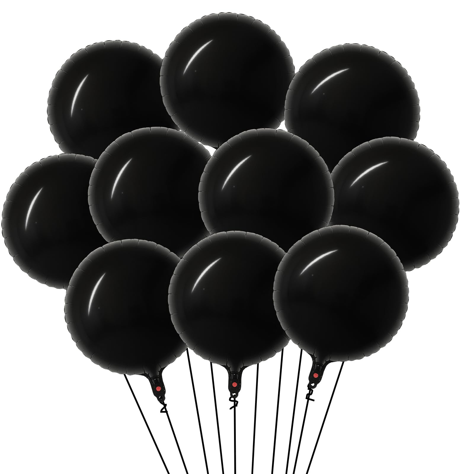 Photo 1 of 20 Pieces 18 Inches Black Round Balloons – Large Foil Mylar Circle Balloons for Birthday, Graduation, Halloween, Retirement, and Gothic Theme Party Decorations