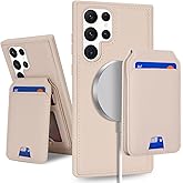 SailorTech for Samsung Galaxy S22 Ultra case with Credit Card Holder mag Safe, for Galaxy S22 Ultra Phone Leather Case Wallet for Women Compatible mag Safe Wallet Detachable 2-in-1 for Men-Beige