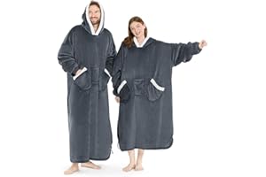 L'AGRATY Oversized Wearable Blanket Hoodie for Adults - Premium Sherpa Fleece Hoodie Blankets for Women Men - Super Cozy Warm Long Wearable Blanket Hoodie Sweatshir with Giant Pocket(Grey)