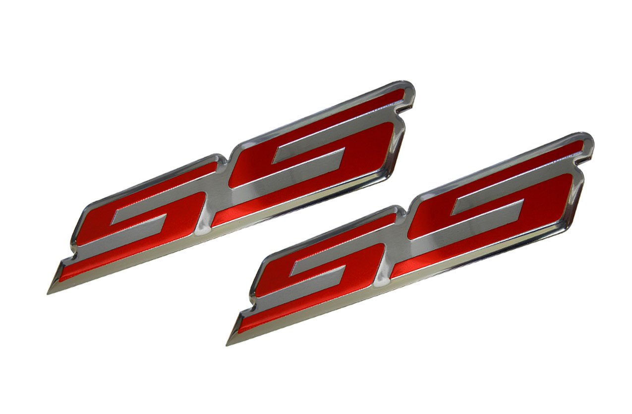2 x (pair/set) SS Super Sport RED Highly Polished Aluminum Silver Chrome Car Truck Engine Swap Badge Emblem for General Motors 454 S10 Cameo Xtreme Force Hugger Colorado Xtreme SSR Silverado Intimidator Trail Blazer Malibu Opala Acadian Caprice Lumina Astra Corsa Meriva
