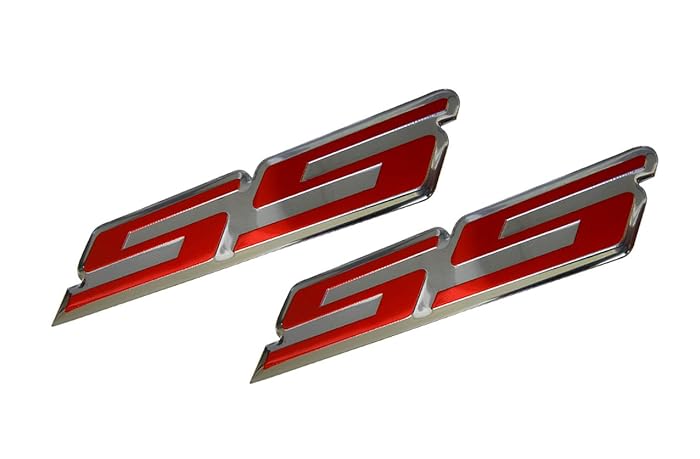 2 x (pair/set) SS Super Sport RED Highly Polished Aluminum Silver Chrome Car Truck Engine Swap Badge Emblem for General Motors 454 S10 Cameo Xtreme Force Hugger Colorado Xtreme SSR Silverado Intimidator Trail Blazer Malibu Opala Acadian Caprice Lumina Astra Corsa Meriva