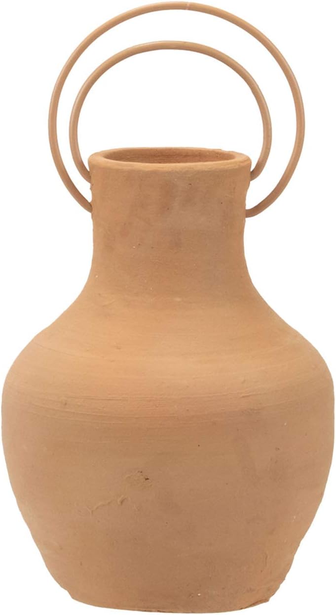 Natural Large Terracotta Decorative Vase with Metal Handle