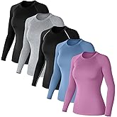 Simlakey 5 Pack Women's Compression Shirt Long Sleeve Workout Shirts Quick Dry Fitted Athletic Tops Gym Yoga Running