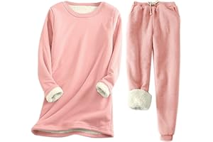 ovticza Two Piece Outfits For Women Winter Warm Fleece Lined Set Crewneck Long Sleeve Sweatshirts Drawstring Waist tunic