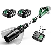 KIMO Leaf Blower Cordless with Battery and Charger, 310000RPM, 37Inch Telescopic Pole, 750CFM 280MPH, 3Speeds w/Smart Panel, Lightweight 2.5Lb, 2PCS 4000mAh Battery Operated Leaf Blower for Gutters