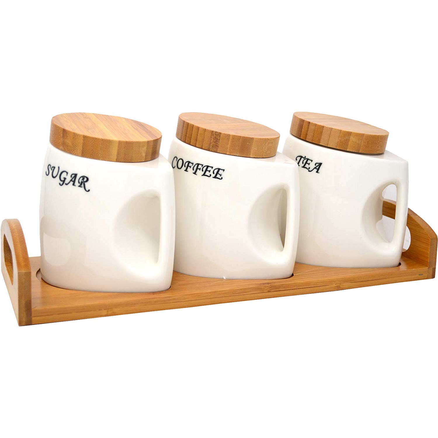 wooden tea and coffee canisters