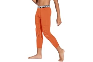 DEVOROPA Youth Boys' Compression Pants with Knee Pads 3/4 Basketball Athletic Tights Quick Dry Sports Workout Leggings