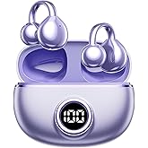 QJF Clip on Earbuds for Small Ears, Open Ear Wireless Bluetooth 5.4 Headphones, 40H Playtime Air Conduction, Comfort Fit for Glasses, Waterproof Sport Ear Buds with Digital Display & MIC