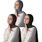 Harewom Muslim Hijab for Women Scarf Large Headscarves Soft Head Wraps Long Turban Headwraps Tie Stretch Hair Wraps Headbands 3 Pack