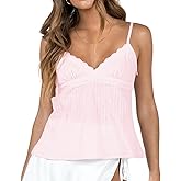 Women Sexy Ruffle Hem V Neck Cami Sleeveless Low Cut Lace Patchwork Tops Spaghetti Strap Sheer Mesh Pleated Camisole