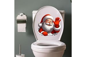 Dreothy Christmas Santa Claus Toilet Cover Sticker, Removable Christmas Snowman Elf Toilet Sticker, Christmas Toilet Seat Sticker Bathroom Wall Door Stickers (Waving Santa Claus)