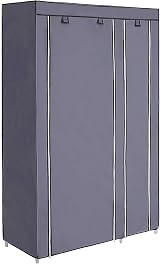 SONGMICS Portable Wardrobe Foldable Closet with Hanging Rail Grey 110x45x175 cm view 6
