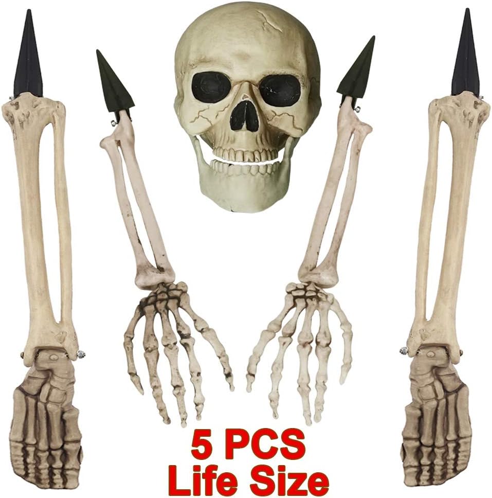 yosager Realistic Skull and Skeleton Arms Stakes, Indoor Outdoor Graveyard Best Halloween Yard Decorations: Garden & Outdoor