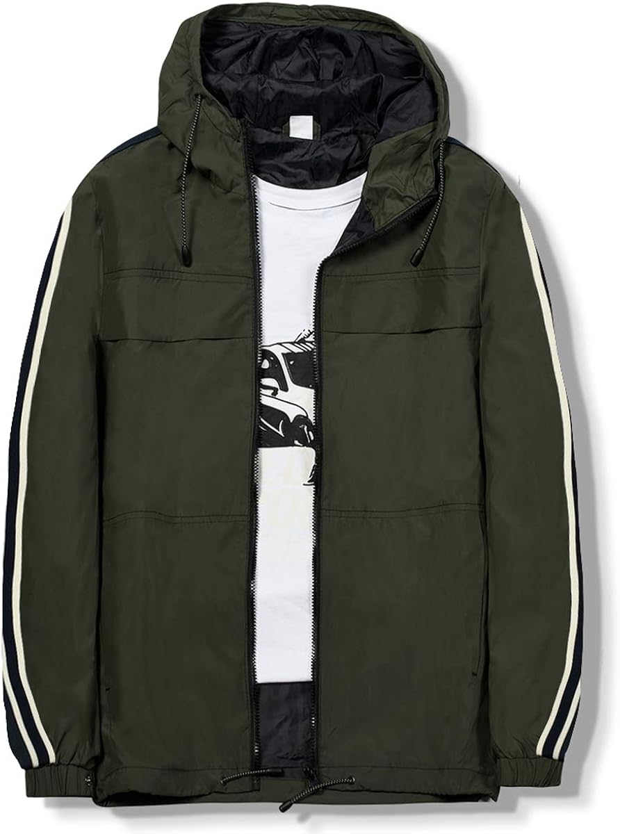 MADHERO Mens Windbreaker Jackets Casual Lightweight Wind Breaker with Hood: Clothing