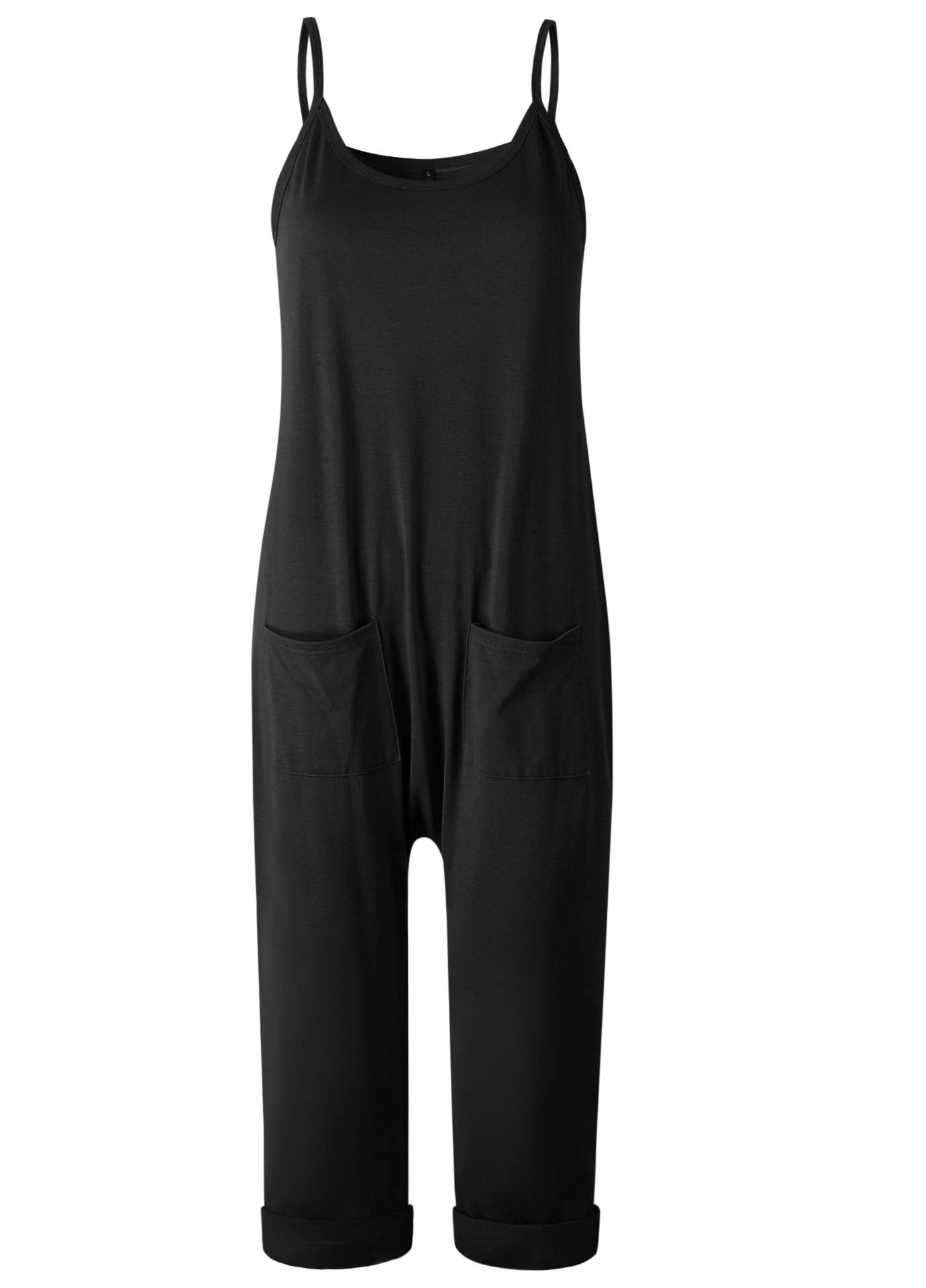 Annystore Women\'s Black Overalls - Spaghetti Strap Sleeveless Wide Leg Jumpsuit Rompers with Pockets M