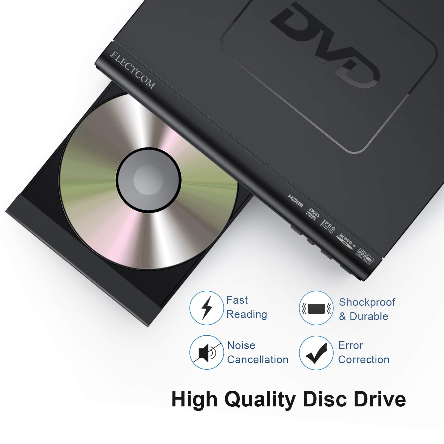 ELECTCOM DVD Player, DVD Player for TV HDMI with Remote, Region Free DVD Player USB