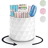 minimaliving Desk Organizer,Sparkling Diamond-like Pen Holder for Desk 360°Rotating Office Accessories,Pencil Cup with 5 Comp