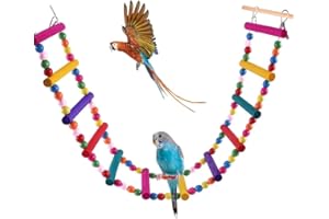 Bonaweite Bird Parrot Toys, Naturals Rope Colorful Step Ladder Swing Bridge for Pet Trainning Playing, Flexible Birds Cage Accessories Decoration for Cockatiel Conure Parakeet