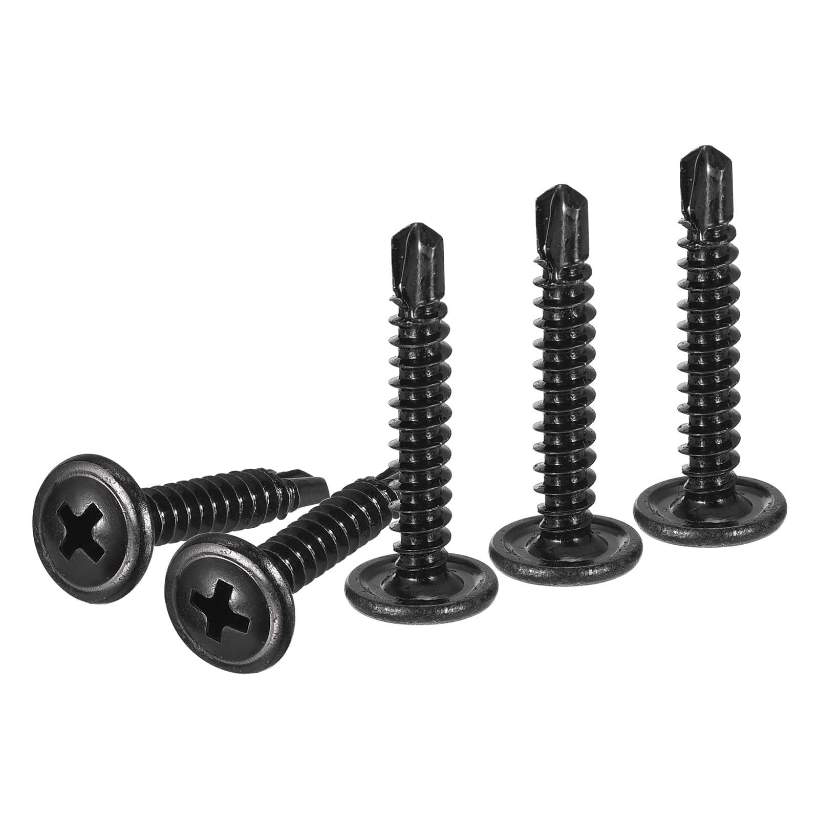 DTGN #8x1 Sheet Metal Screws - 120 Pack - for Wood, Furniture - Carbon Steel Phillips Round Head Washer Drill Tail Self Tapping Screws - Black — image 1