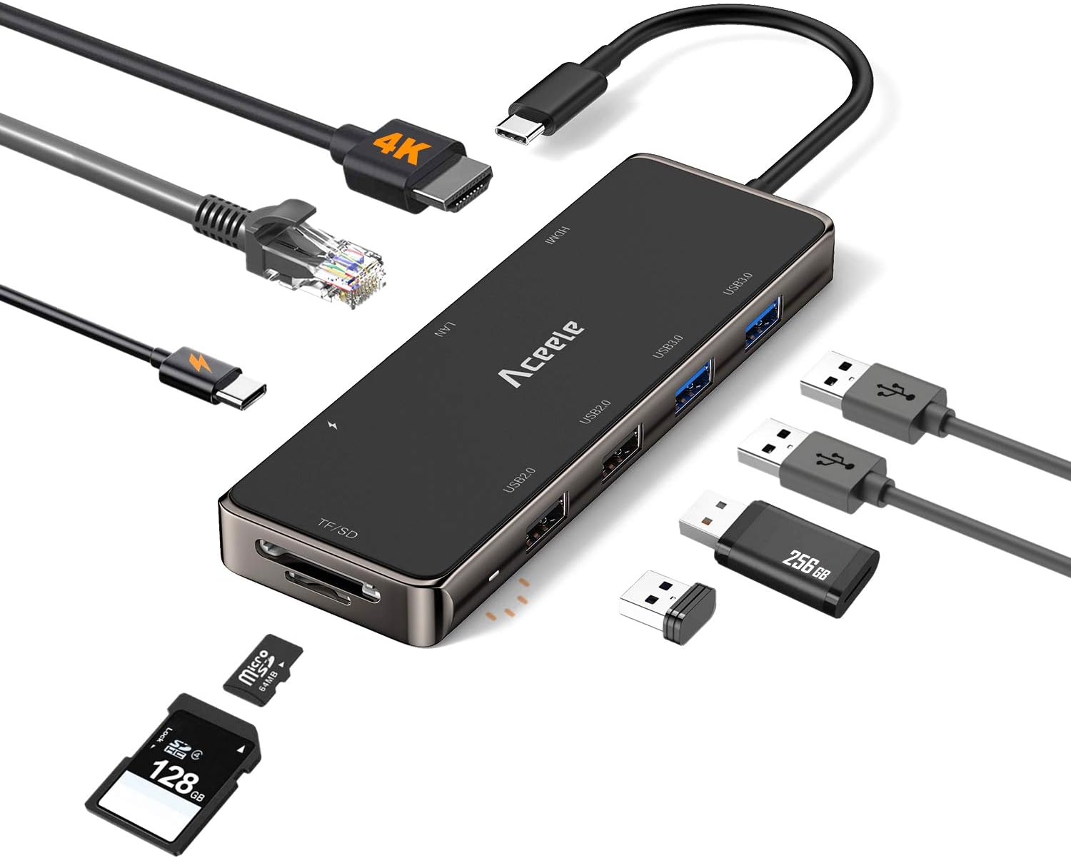 Aceele USB C Hub Multiport Adapter, USBC 3.1 Dongle with 4K HDMI, 100W