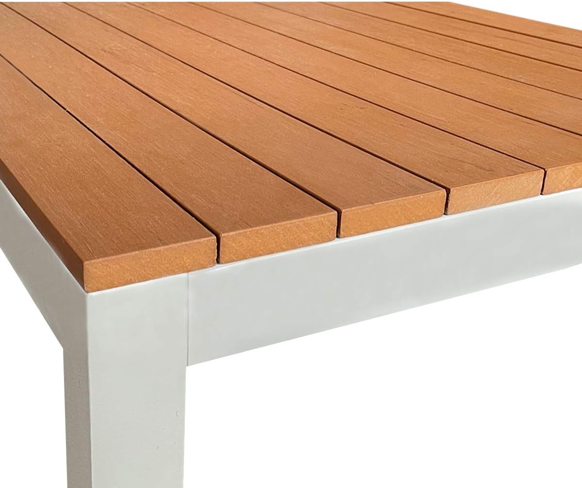 Outdoor Rustic Teak Wood Picnic Patio Dining Table with Metal Legs for Backyard Garden 47”X23.5”X17.5”: Kitchen & Dining