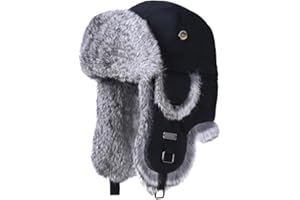 ALKAIDSTAR Fur Winter Trapper Hat,100% Rabbit Fur Aviator Ski Trapper Trooper Pilot Hat,Snow Eskimo Hat