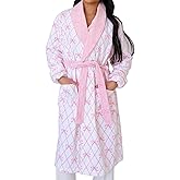 VISGOGO Bow Robes For Women Robe Lightweight Short Women Bathrobe Soft Ladies Cute Bathrobe With Pocket Pink And White