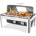 ROVSUN Roll Top Chafing Dish Buffet Set,NSF 9 Quart Rectangular Stainless Steel Chafer for Catering,Buffet Servers and Warmers Set with Glass Window for Wedding, Parties, Banquet, Events,2 Half Size