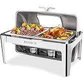 ROVSUN Roll Top Chafing Dish Buffet Set,NSF 9 Quart Rectangular Stainless Steel Chafer for Catering,Buffet Servers and Warmers Set with Glass Window for Wedding, Parties, Banquet, Events,2 Half Size
