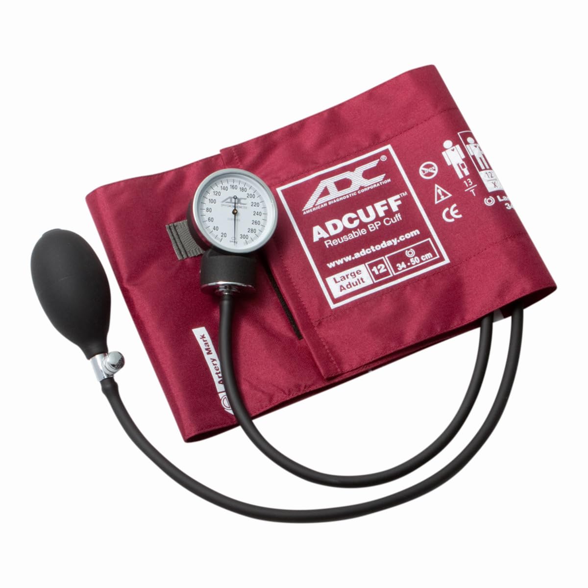 ADC Prosphyg 760 Premium Professional Pocket Aneroid Sphygmomanometer with Adcuff Nylon Blood Pressure Cuff, Large Adult, Burgundy Image
