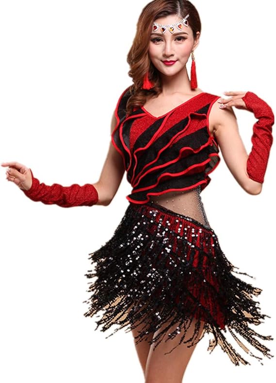 Rumba Latin Ladies Women's Red Blue Gold Sexy Tassel Latin Dance