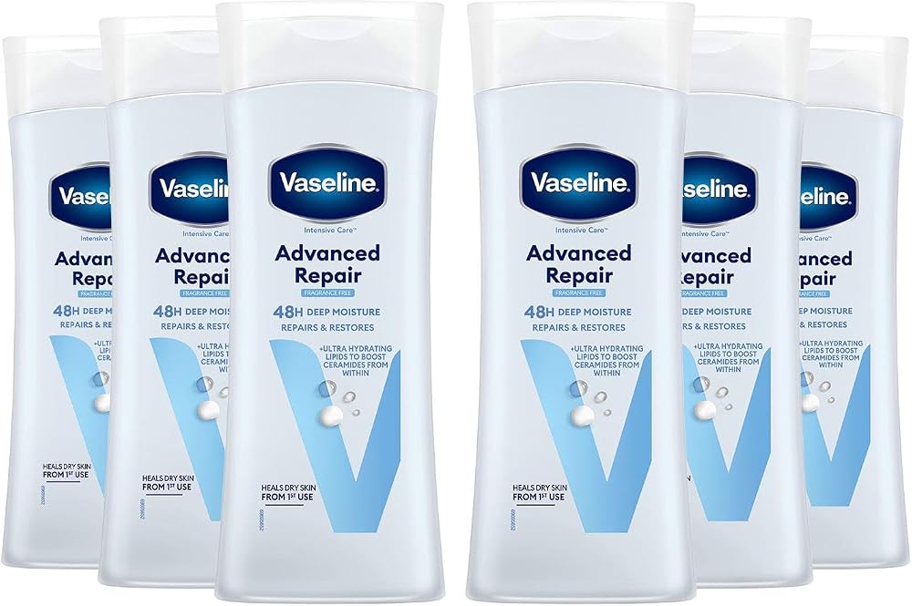 Vaseline Intensive Care Advanced Repair Lotion 6 x 400ml Unscented Dry Skin