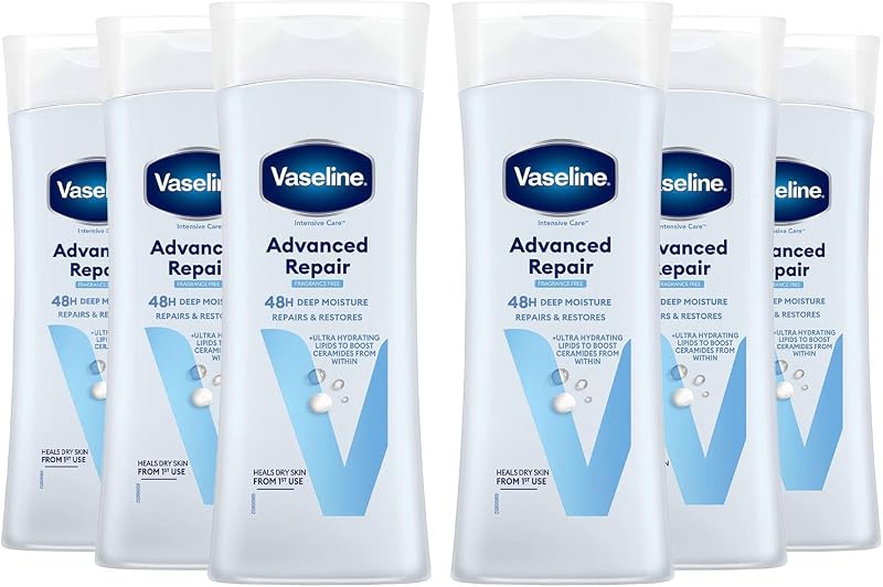 Vaseline Intensive Care Advanced Repair Lotion 6 x 400ml Unscented Dry Skin