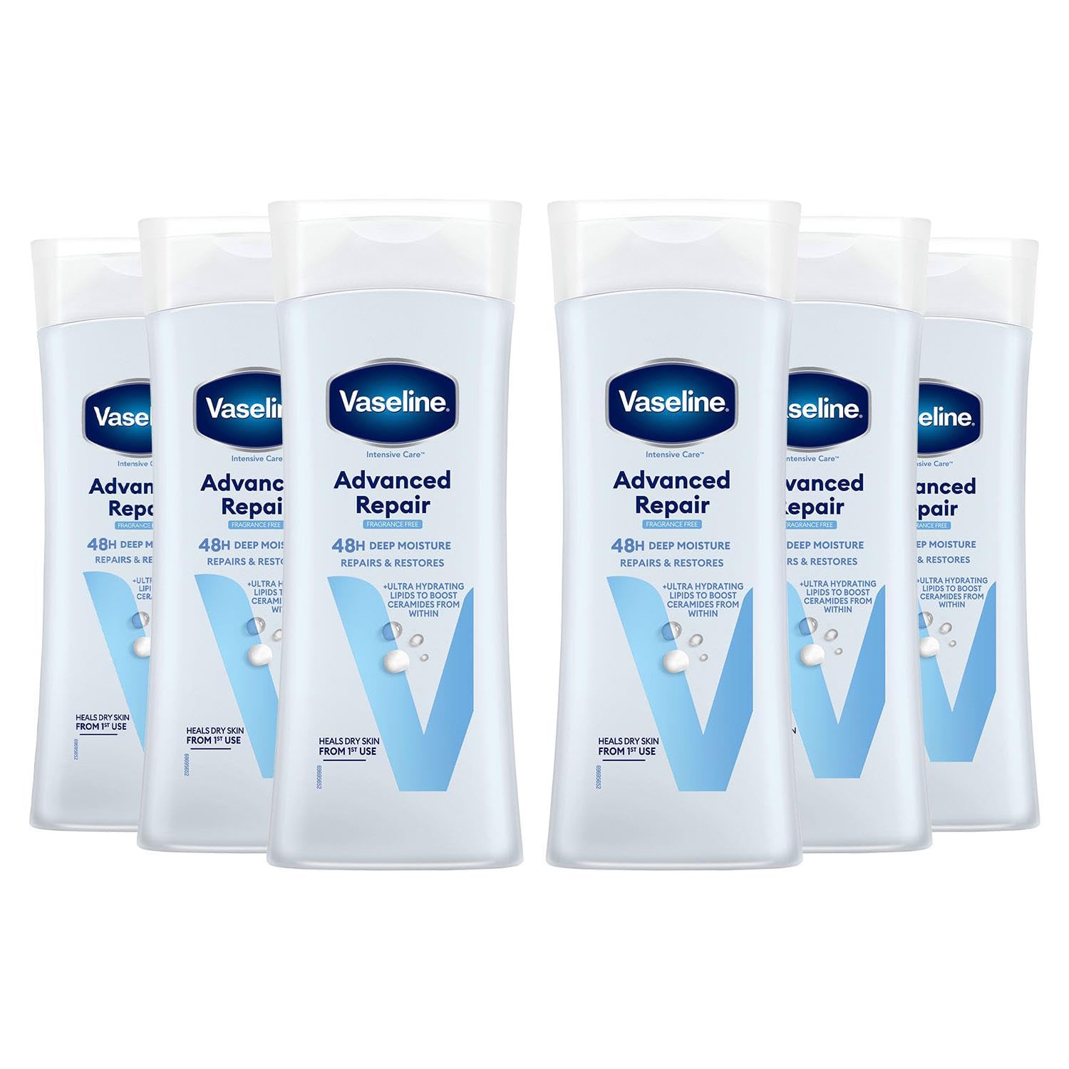 Vaseline Intensive Care Advanced Repair Body Lotion Pack of 6, 400ml Each - Unscented Moisturiser for Very Dry Skin, 48 Hour Hydration, Fast Absorbing, Sensitive Skin