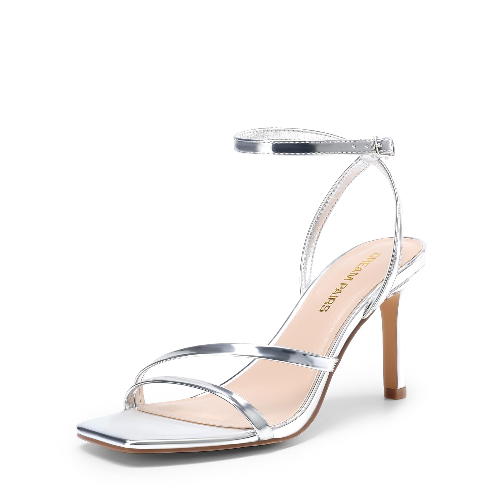 Photo 1 of DREAM PAIRS Women’s High Stilettos Heels Open Toe Square Sandals Ankle Strap Pumps Sexy Comfort Strappy Dress Shoes Party Wedding Heeled Sandals,Size 9.5,Silver,DWUMHS2563
