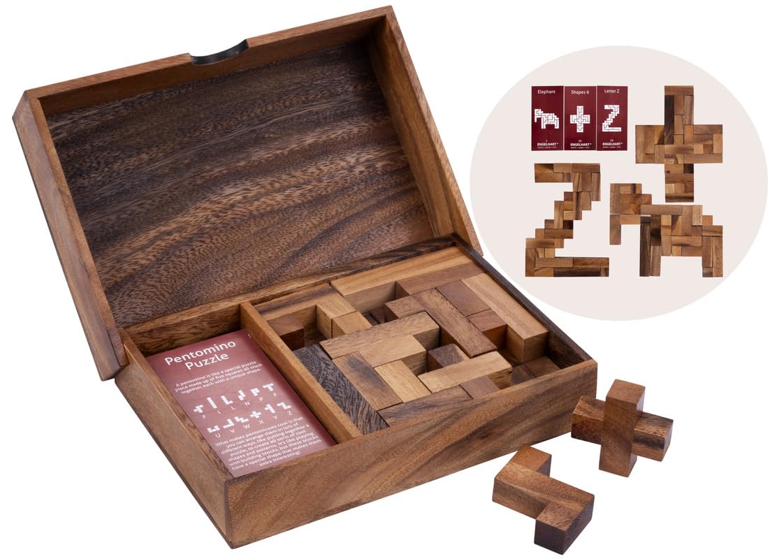 Engelhart - 350500 - Double Pentomino Puzzle - Eco-Friendly Brain Teaser - 2 Players - Includes 3D Wooden Pieces, Challenge Cards, and Wooden Storage Box - Ages 7 and Up โ image 1