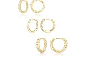 ALEXCRAFT 3 Pairs Small Huggie Hoop Earrings Set 14K Gold Hypoallergenic Lightweight Huggie Hoops Earrings for Women Girls