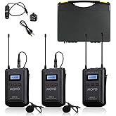 Movo WMX-20-DUO 48-Channel UHF Wireless Lavalier Microphone System with 1 Receiver, 2 Transmitters, and 2 Lapel Microphones Compatible with DSLR Cameras (330' ft Audio Range)