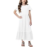 Remimi Girls Summer Short Sleeve Dress Casual Flowy Maxi Dresses 5-14 Years
