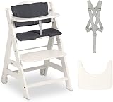 hauck Beta+ White Wooden High Chair Set 6 Months to 90 kg with Wheels