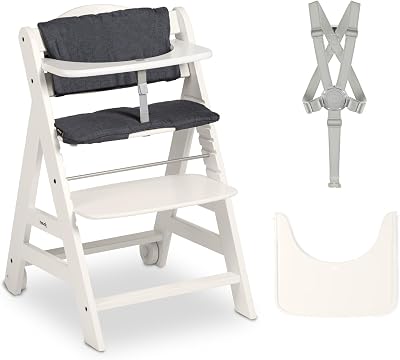 hauck Beta+ White Wooden High Chair Set 6 Months to 90 kg with Wheels